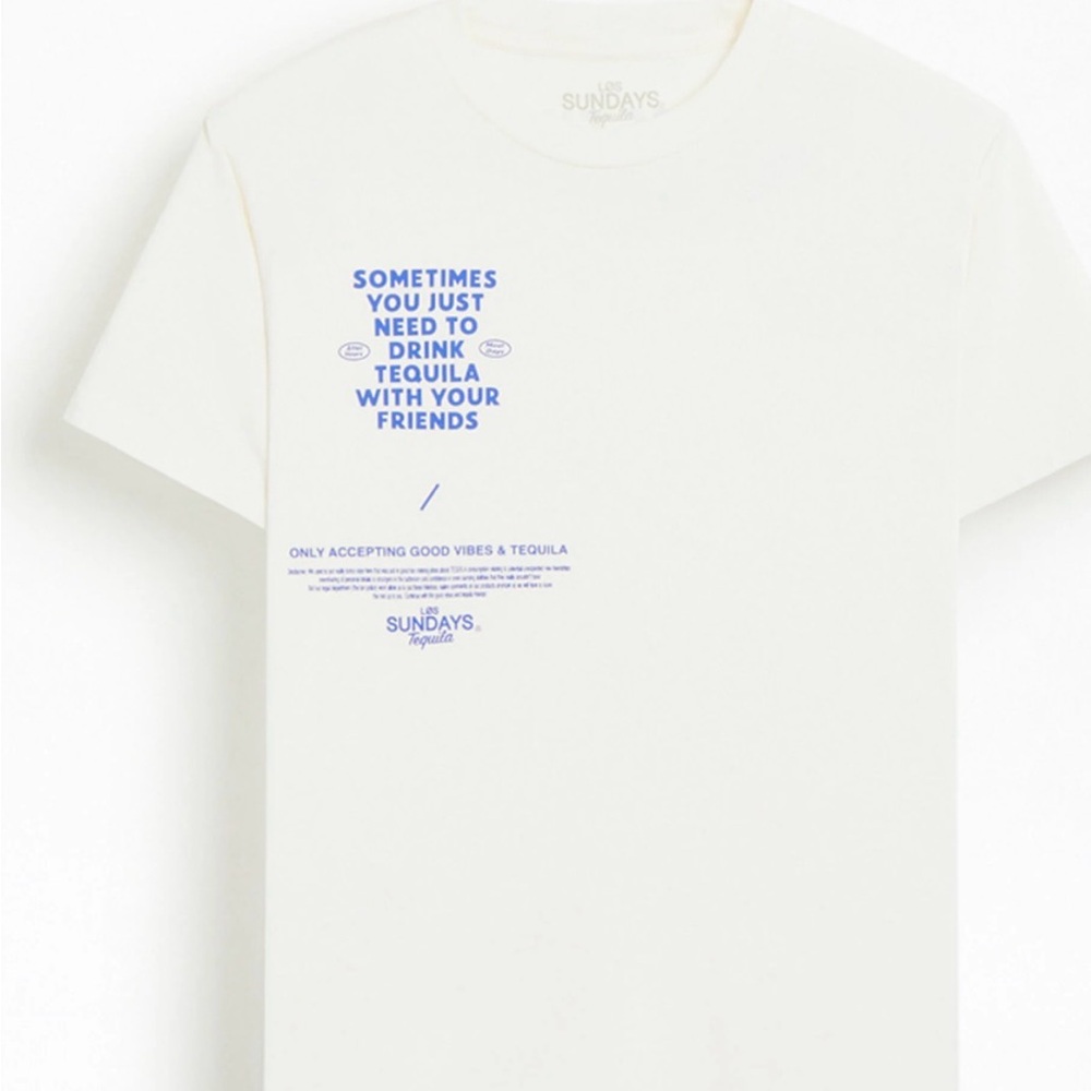 Sundays Cream Tee with Blue Graphic